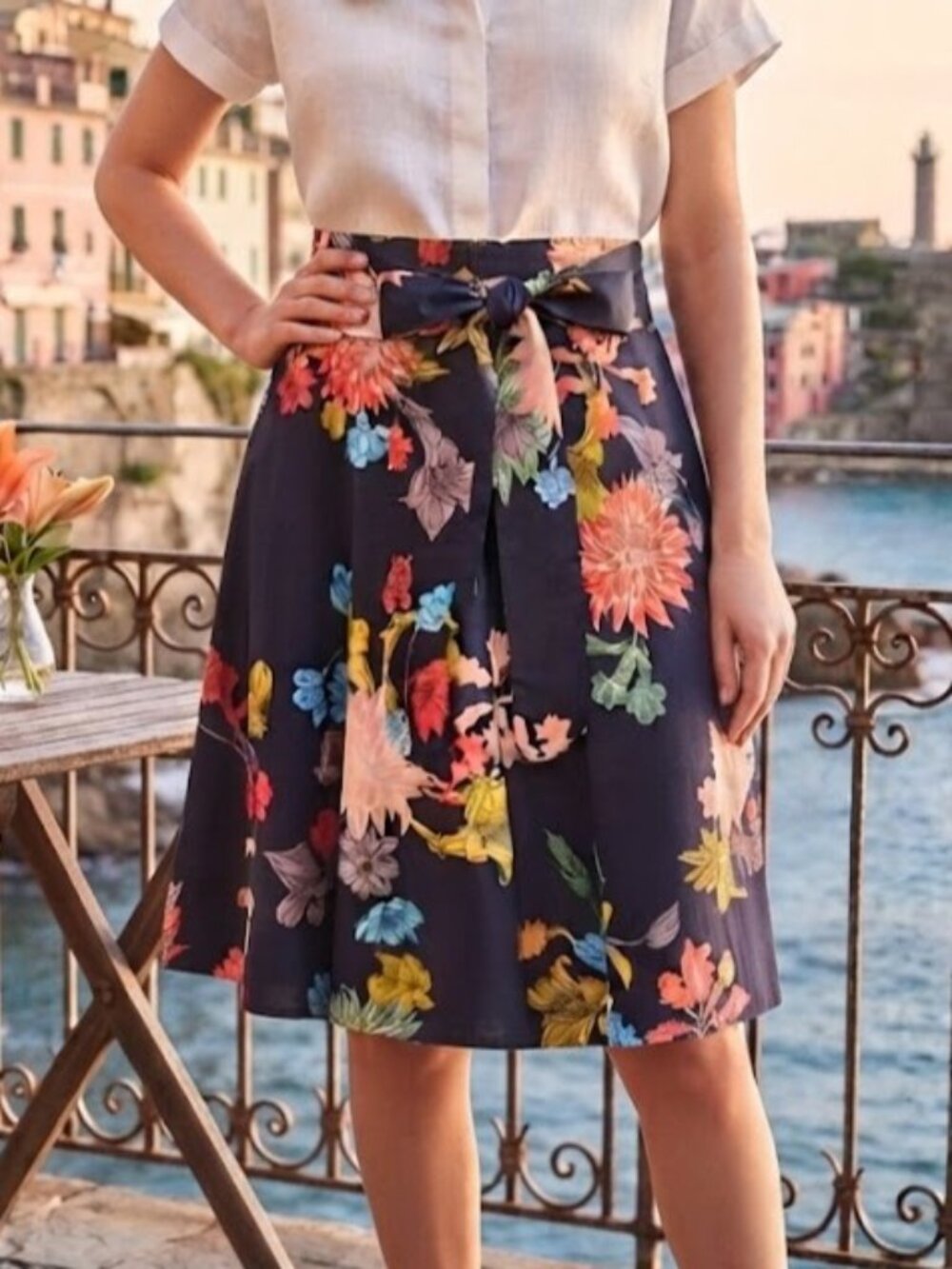 Zara Floral Tie Midi Flare Skirt